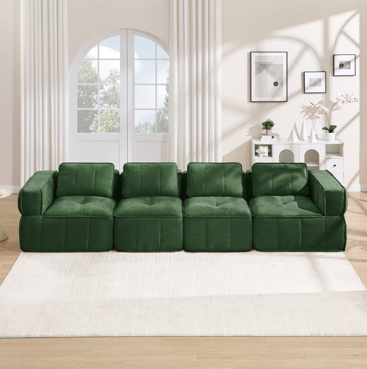 DESMIU Bank - 4-Zits Modulaire Zitbank - Zonder Montage - Voor Woonkamer En Lounge - Polyester - Groen