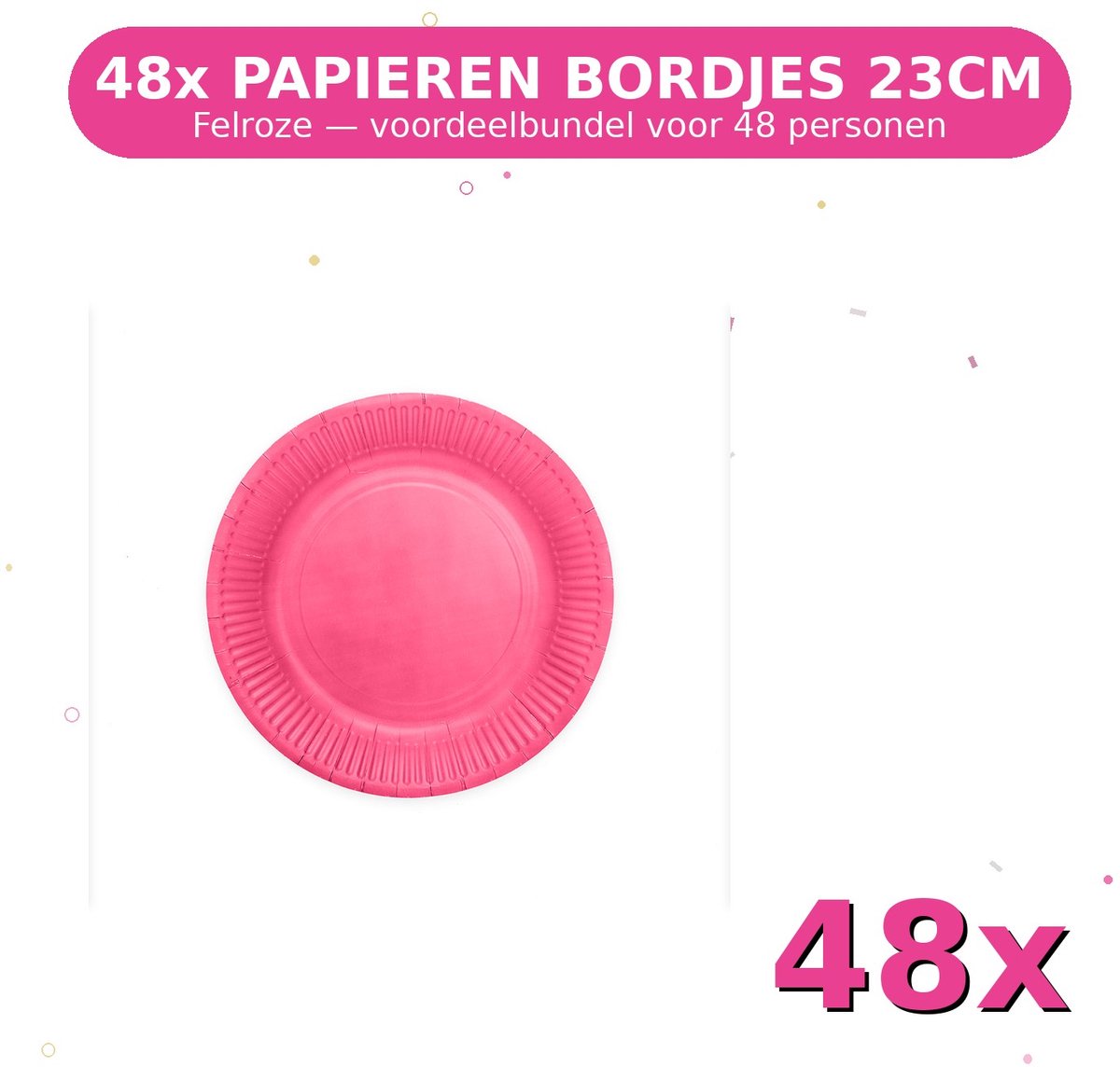 Bordjes 23cm FSC Felroze - Voordeelverpakking 48 Stuks voor tot 48 Personen - Feestartikelen