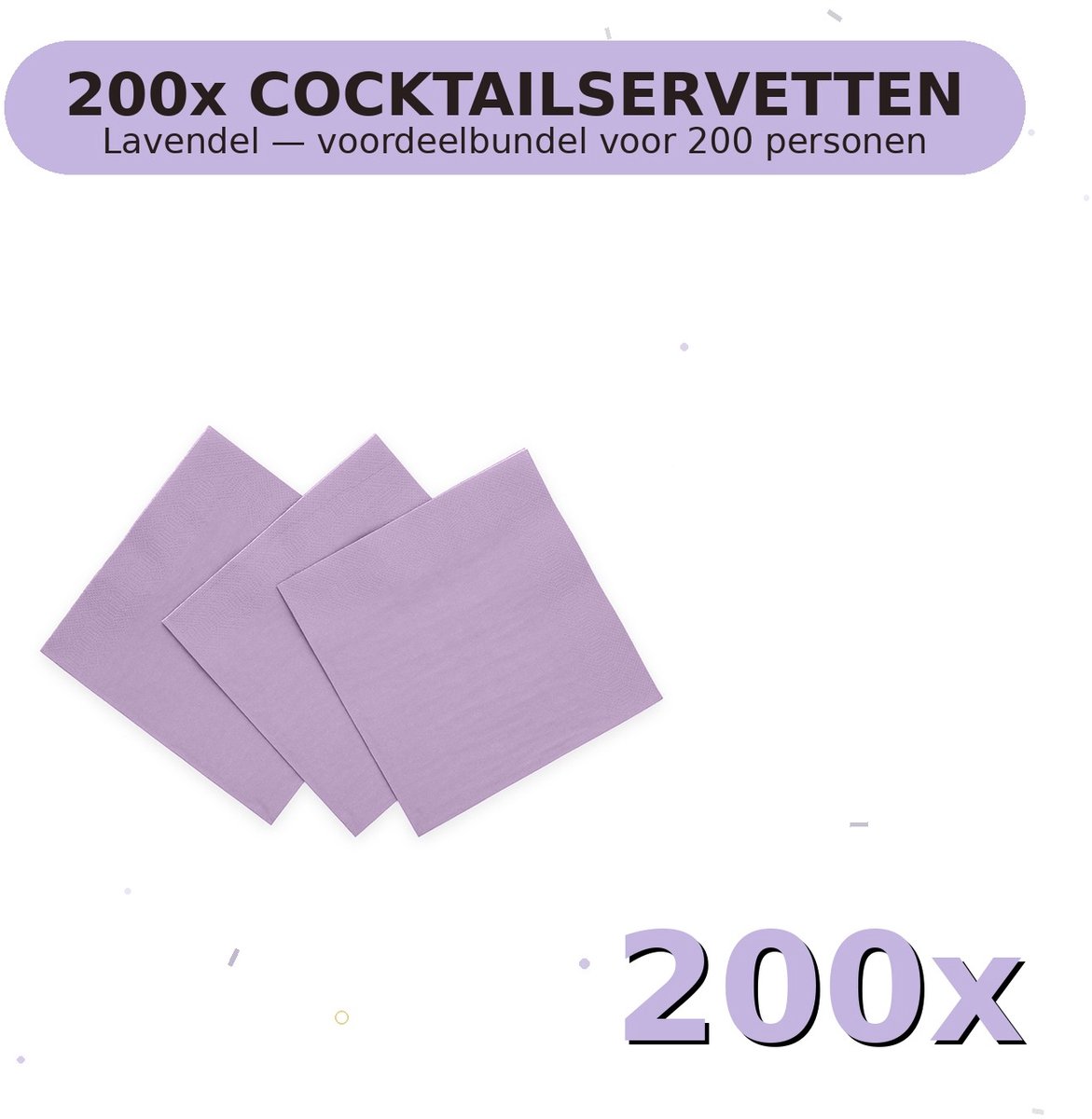 Cocktail servetten 24x24cm FSC Lavendel - Voordeelverpakking 200 Stuks voor tot 200 Personen - Feestartikelen