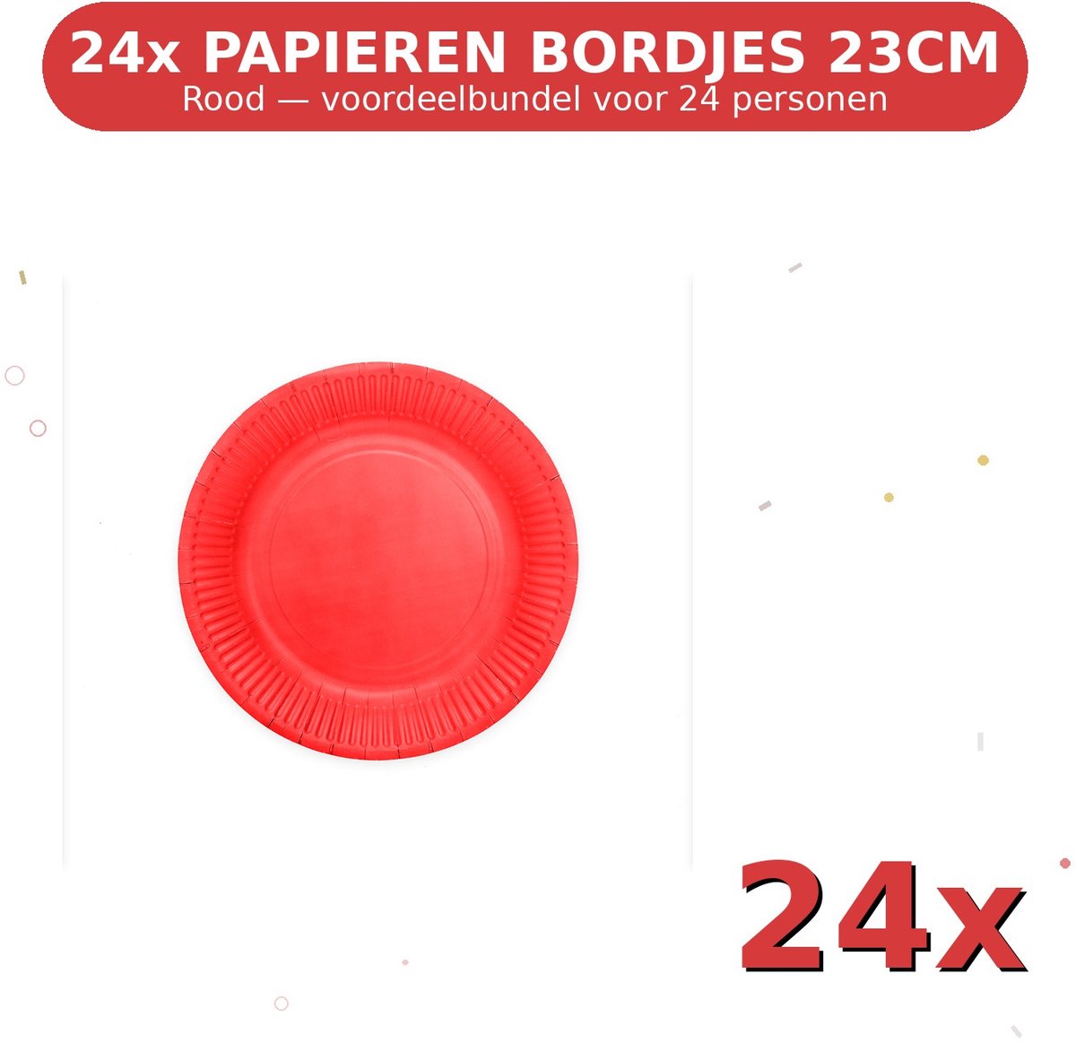 Bordjes 23cm FSC Rood - Voordeelverpakking 24 Stuks voor tot 24 Personen - Feestartikelen