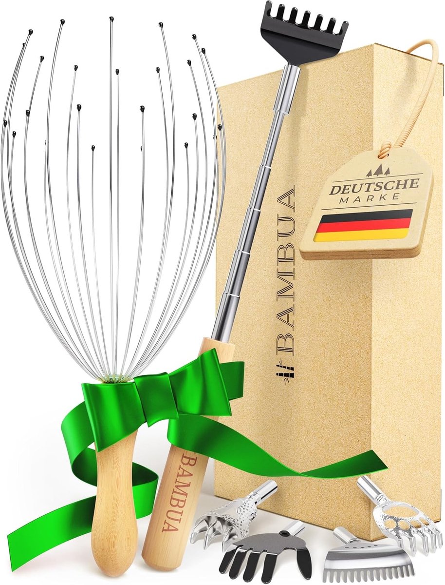 Hoofdmassagespin & Rugkrabber Set - Multicolor - Duurzaam Kado in Luxe Verpakking - Voor Ontspanning en Wellness