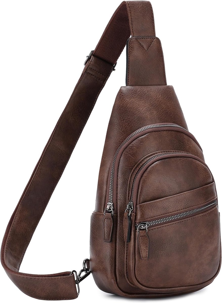 Sling Bag for Womens.RAVUO Faux Leather Crossbody Daypack Chest Backpack Fanny Pack with Adjustable Strap for Travel - ShopVlot