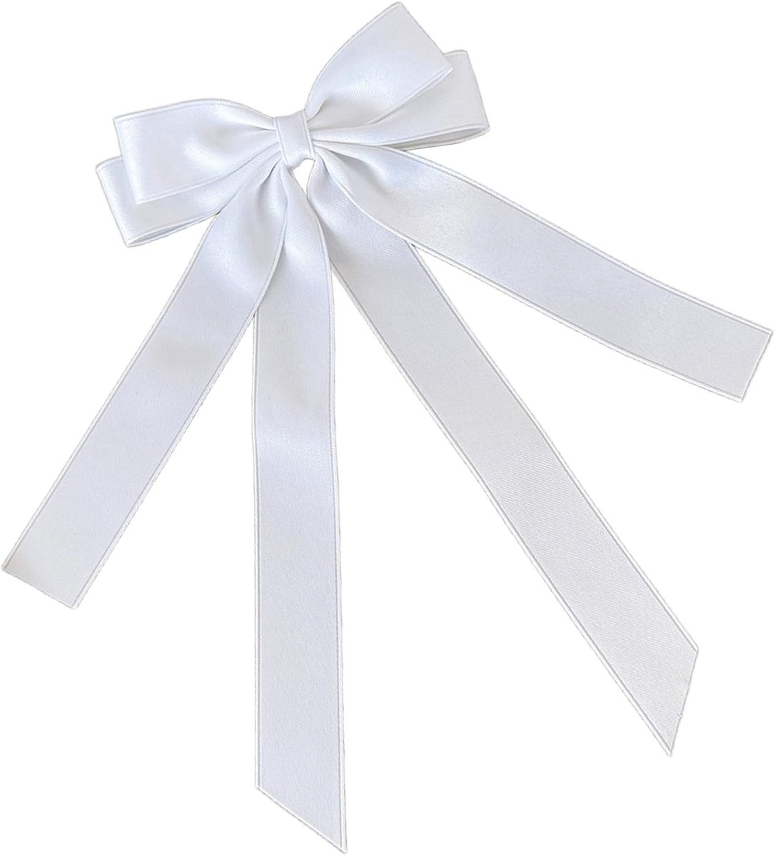 Silky Satin Hair Bands for Women with Bow Hair Clips Long Bands Elegant Accessory for Girls (White) - ShopVlot