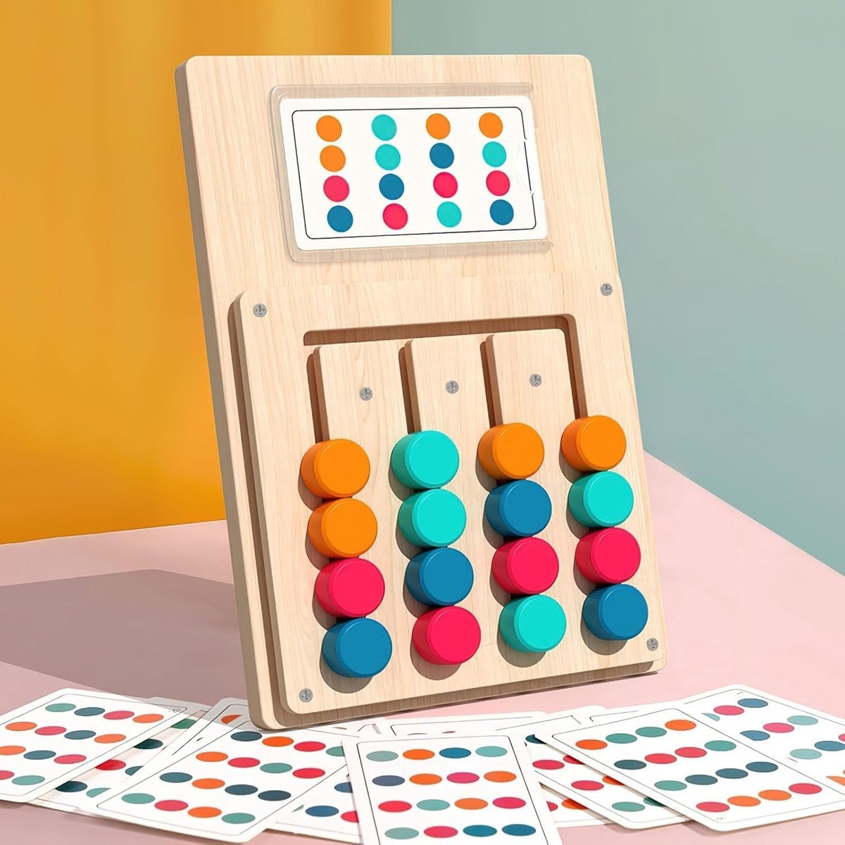 Montessori Sorteren Spel voor Kinderen vanaf 3 Jaar, Houten Puzzel met Kleurtoewijzing, Educatief Spel met 12 Dubbelzijdige Kaarten en 24 Patronen