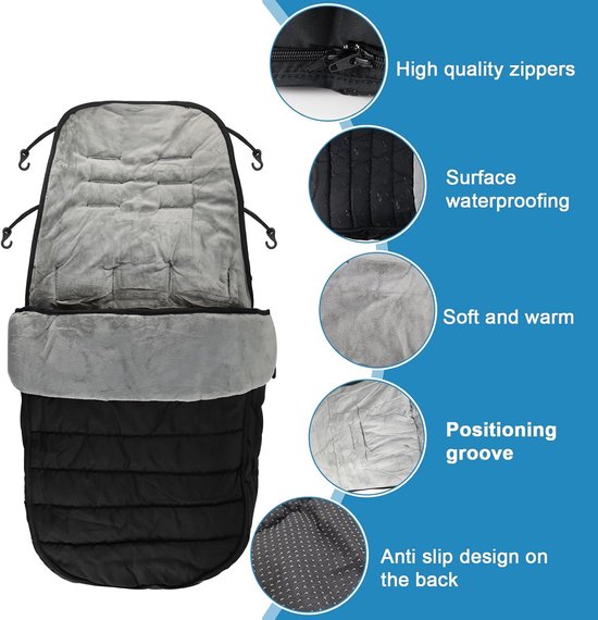 Voetenzak Kinderwagen - Buggy Voetenzak - Baby Warm Houden - Waterafstotend Oxford - 90 x 33 cm - Zwart — afbeelding 5