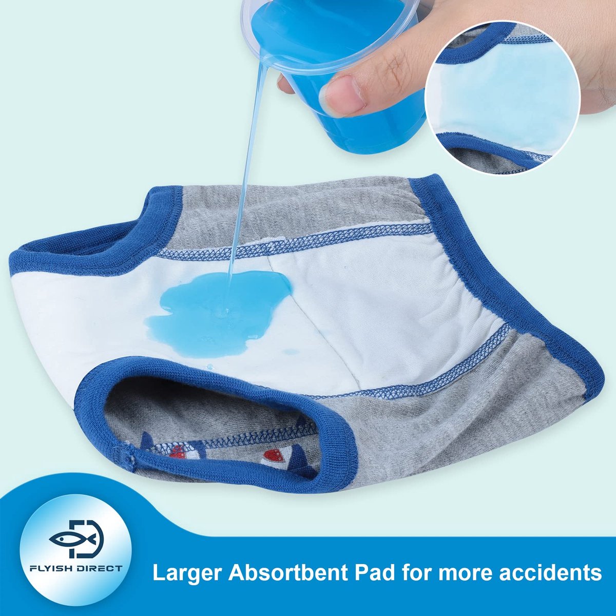 Schoon leerbroek jongens 3 jaar - katoen - absorberend - wasbaar, dinosaurus en haai, blauw - ShopVlot