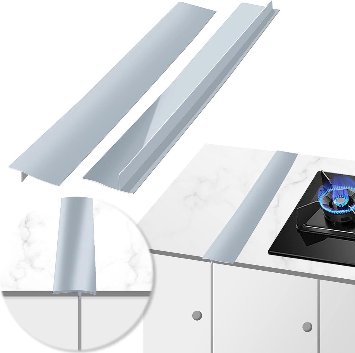 Kookplaat Gap Cover Set van 2 Stukken, Hittebestendig en Eenvoudig Schoon te Maken, Geschikt voor Fornuis, Oven en Droger, Grijs