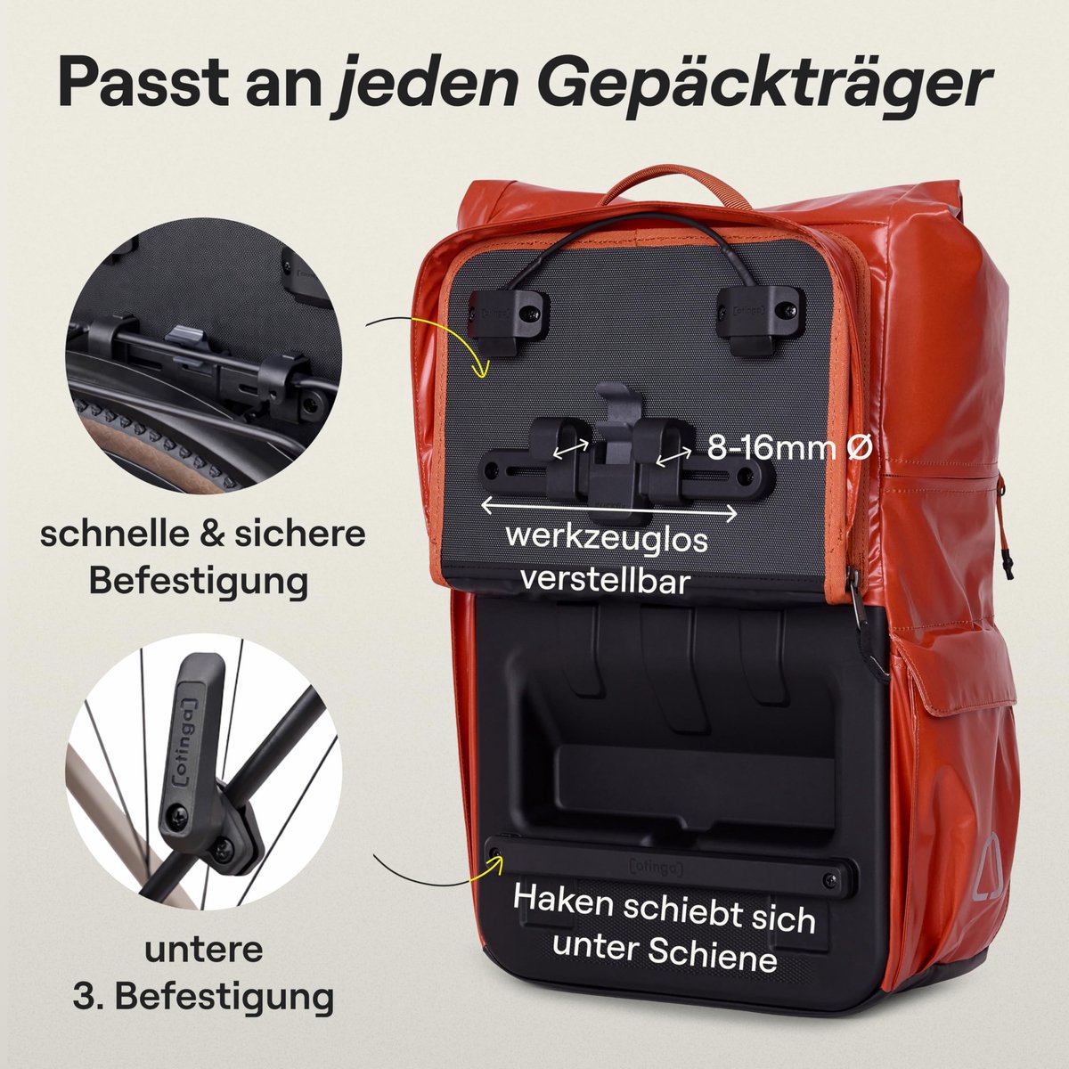 Fietstas rugzak 34 liter - waterdicht - snel omgebouwd - ideaal voor bagagedrager - ShopVlot