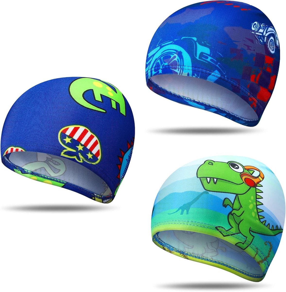 Set van 3 Zwemcaps voor Kinderen - Elastische Nylon Hoofddeksels voor Zwemmen en Wateractiviteiten