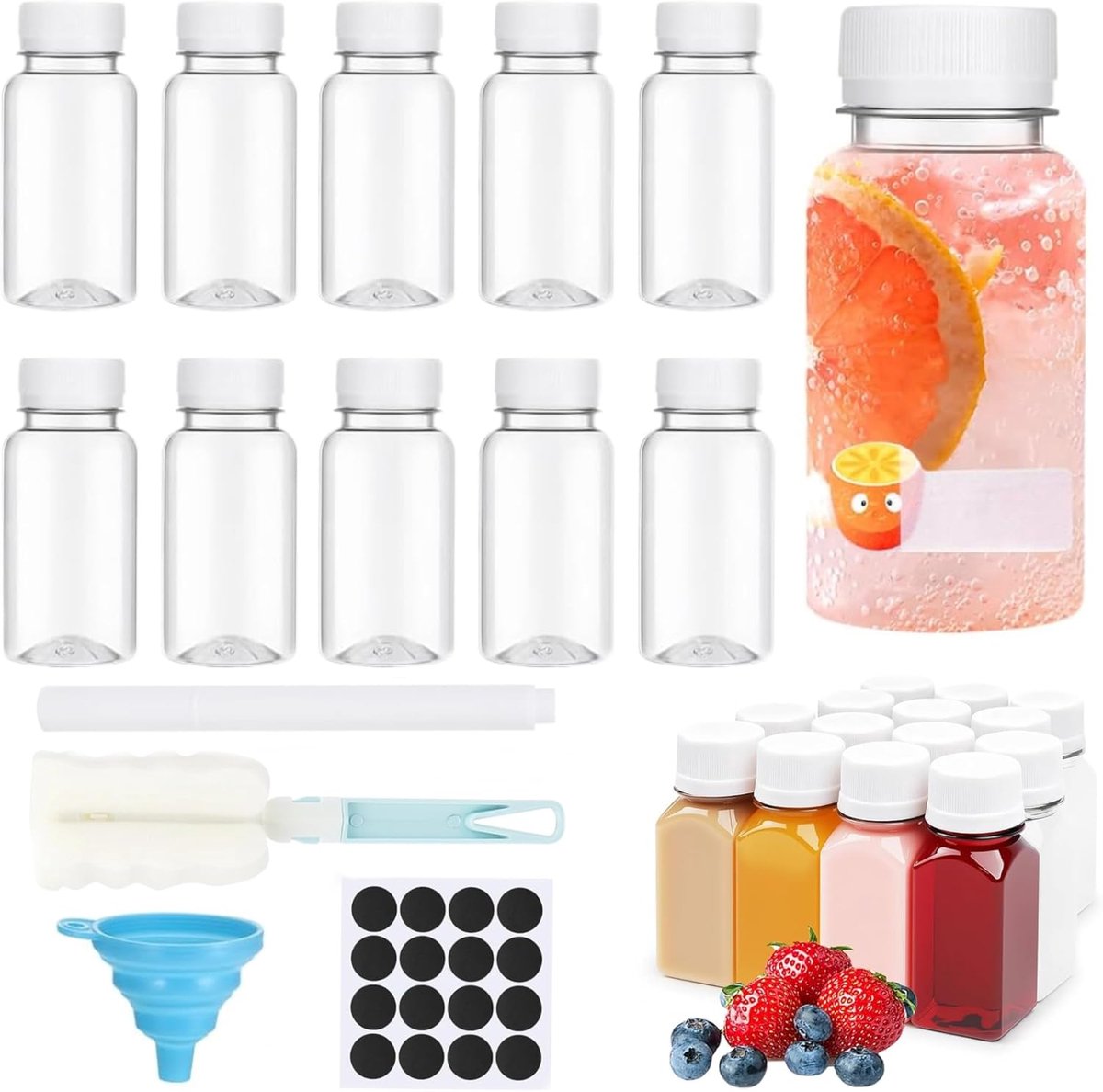 Kleine flessen om te vullen 60 ml - gembershotflessen - 14 stuks - ideaal voor sapjes - ShopVlot