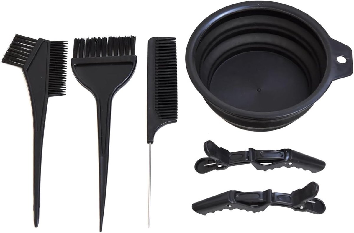 Complete set voor haarkleuring met haarverfkwast, mengkom, dubbele kam, puntkam en haarclips - ideaal voor thuisgebruik en professionele resultaten