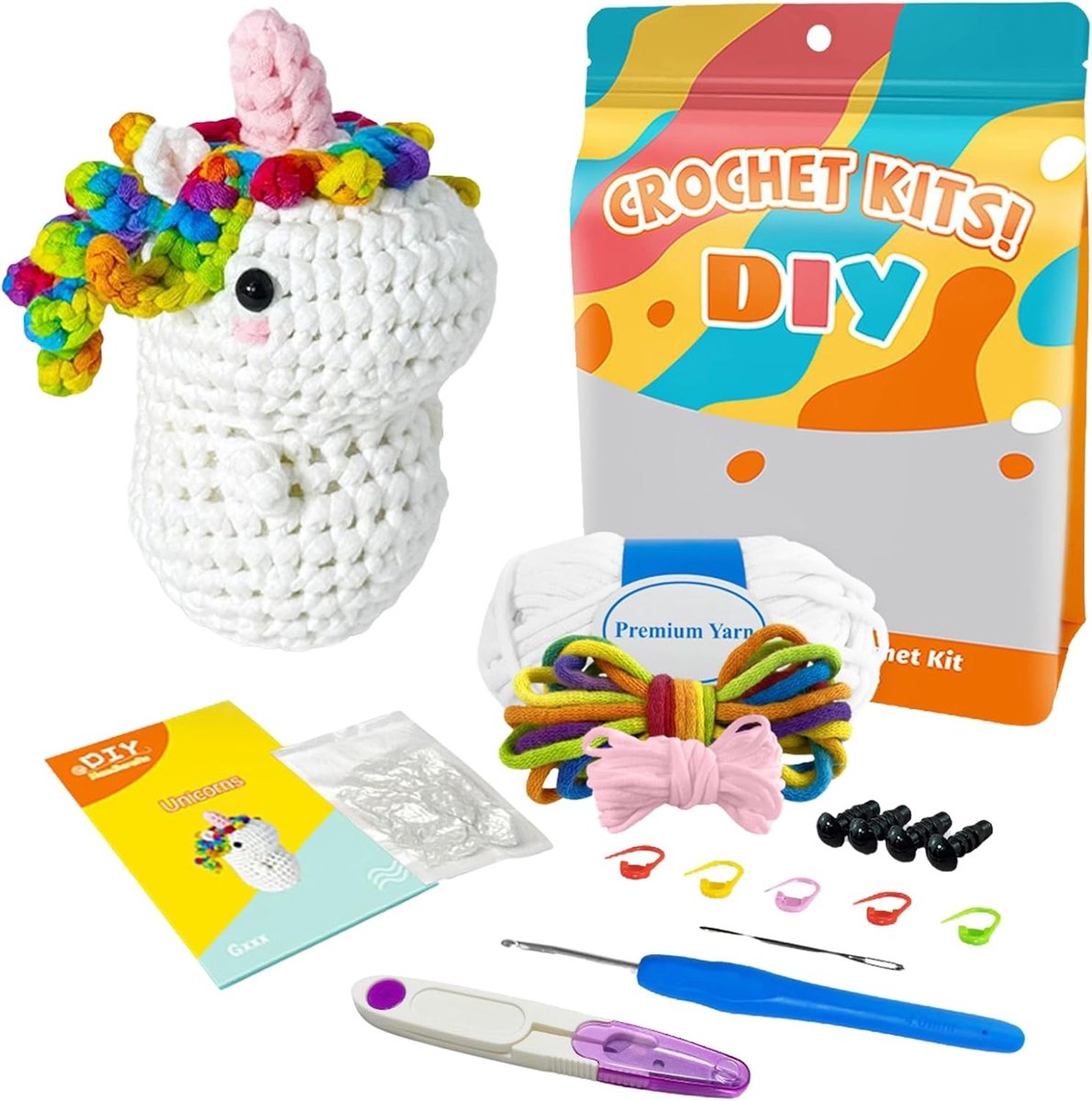 Complete Haakset voor Beginners met Stap-voor-Stap Video Tutorials, Perfecte DIY Cadeau voor Volwassenen en Creatieve Hobbyisten (Regenboog Eenhoorn)