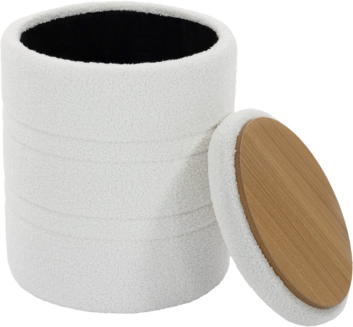 HOMCOM Storage Ottoman-Sherpa (70% Polyester, 30% Acryl)-Ø36,5 x 46,5H cm-Weiß