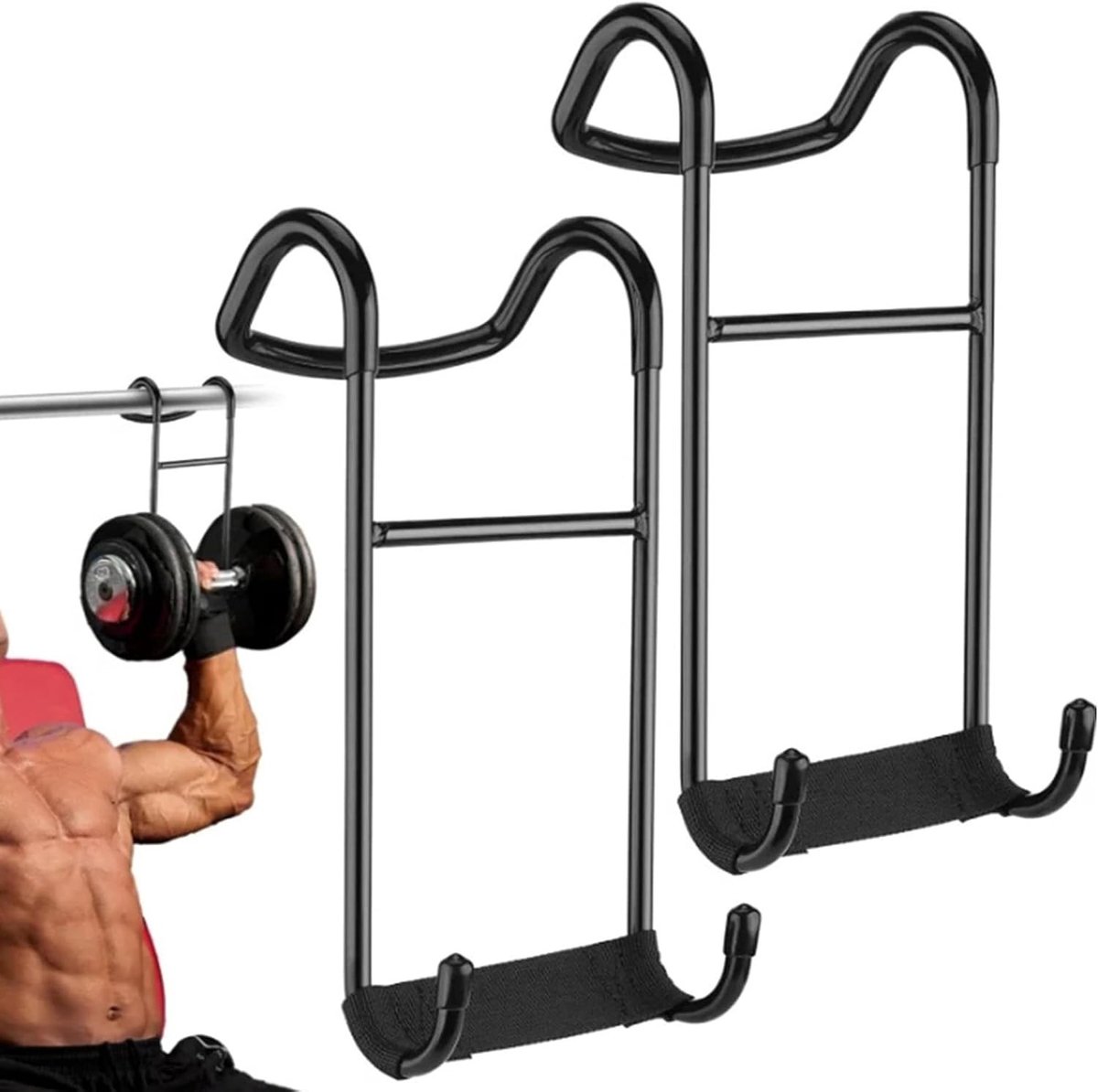 Dumbbell Stand met een Laadcapaciteit van 102kg, Ideaal voor Fitness, Gewichtheffen en Krachttraining met Polsbanden en Haken voor Bankdrukken