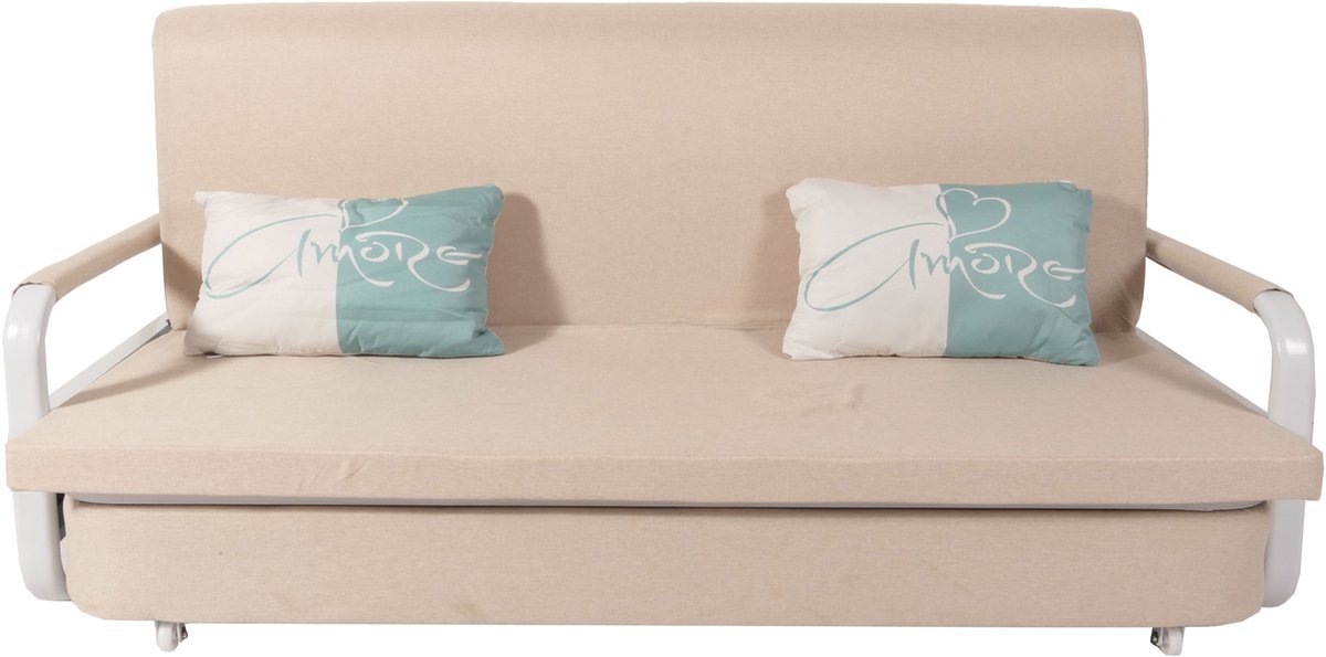 Slaapbank MCW-M83, slaapbank bank, slaapfunctie bedstee ligoppervlak, 190x185cm ~ stof/textiel beige