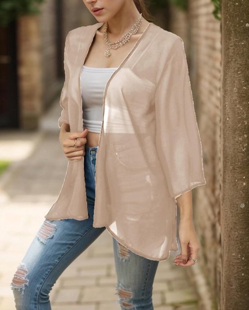 Transparante Chiffon Kimono Vest Dames Open Voorkant Strand- en Badpak Cover-up