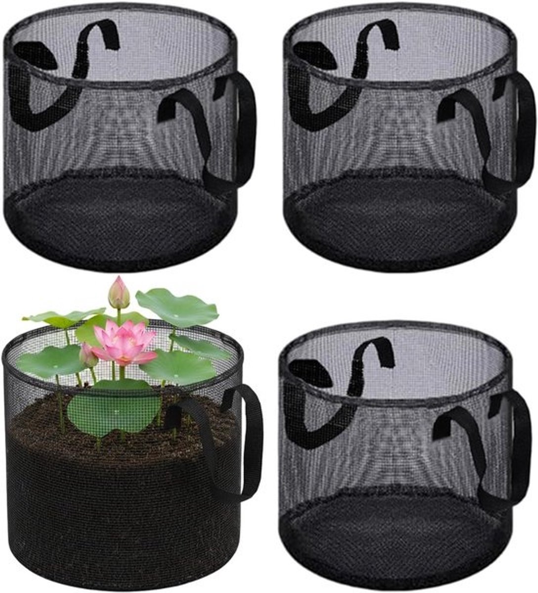 Vijvermand Set - Aquatische Manden - Planten Kweken - Ademend PVC Gaas - 4 Stuks - Zwart