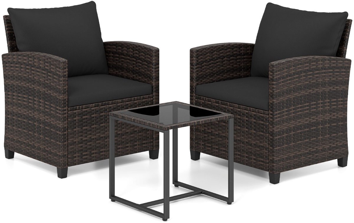 SureDeal® - Tuinset - Delige Tuinmeubelset Gestoffeerde - Salontafel Gehard Glas - 40x40x40 cm - Donkerbruin