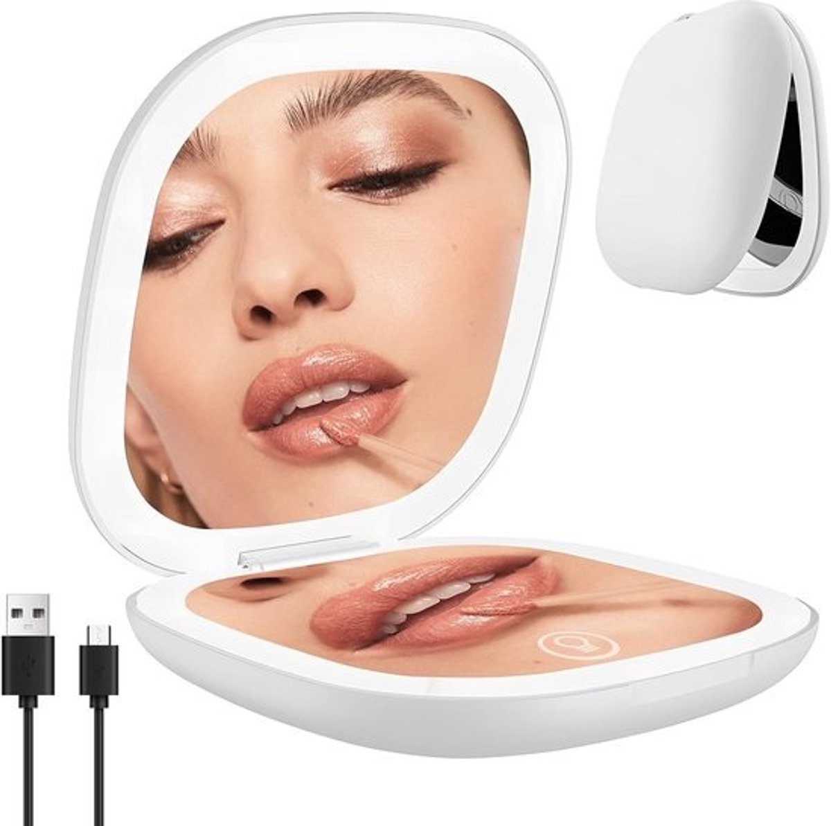 Draagbare LED Verlichte Make-up Spiegel met 10x Vergroting - Oplaadbaar en Compact