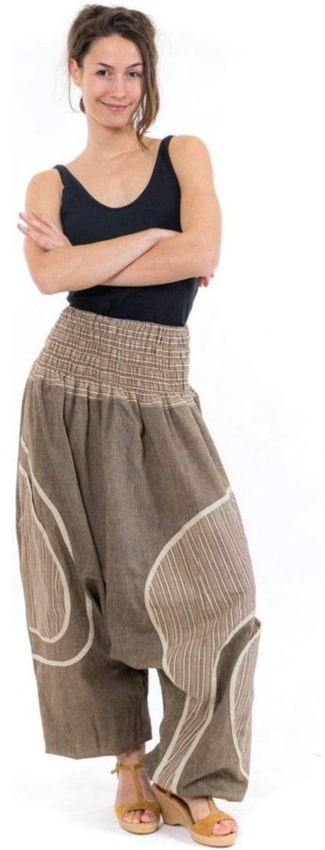 Harembroek Large Size Beige Hennep Look - One Size (34-54) voor Dames en Zwangeren