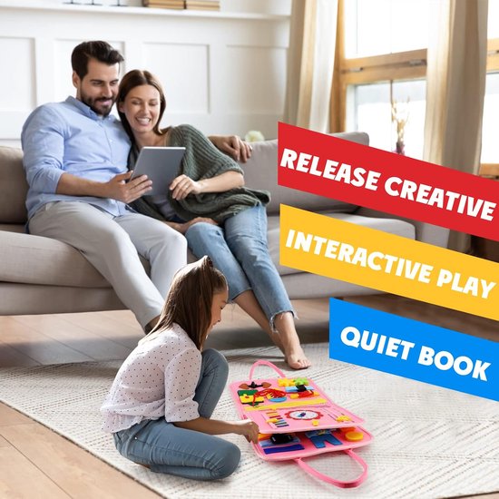 Montessori Activiteitenboek Zeemeermin, Voel‑en‑doek Busy Board Boek - Leer veter strikken en klok lezen - Draagbaar Educatief Speelgoed Voor Kinderen - Perfect Voor Thuis en Op Vakantie - Roze — afbeelding 2