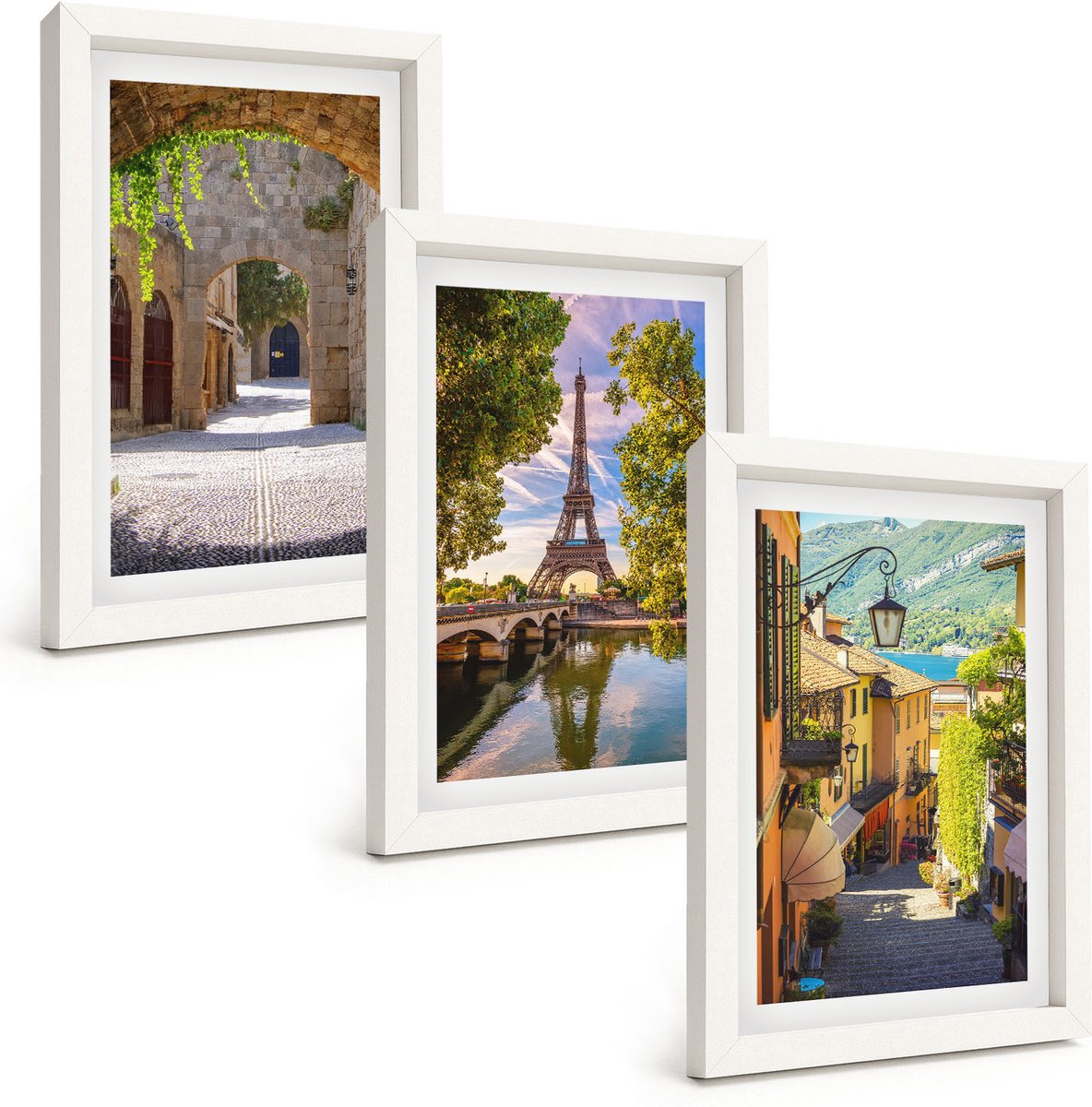 Wallfluent 3-Delige Schilderij Set - Prachtige Straten, Historische Architectuur, Eiffeltoren - 20 x 30 - Wanddecoratie - Moderne Interieurdecoratie - Decoratieve Schilderijen