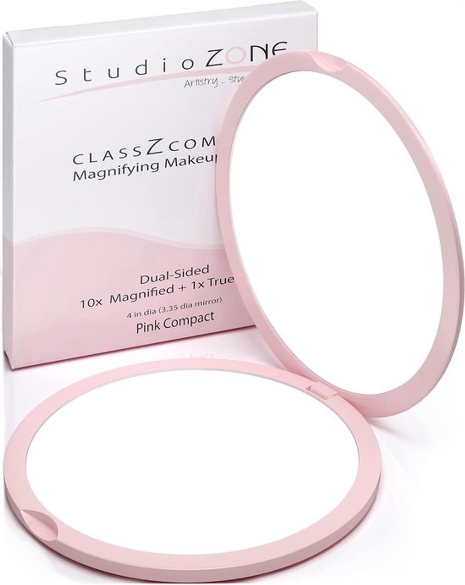 Compact Spiegel - Make-up Spiegel - Onderweg Gebruik - Dubbelzijdig 10x Vergroting - 4 Inch Diameter - Roze