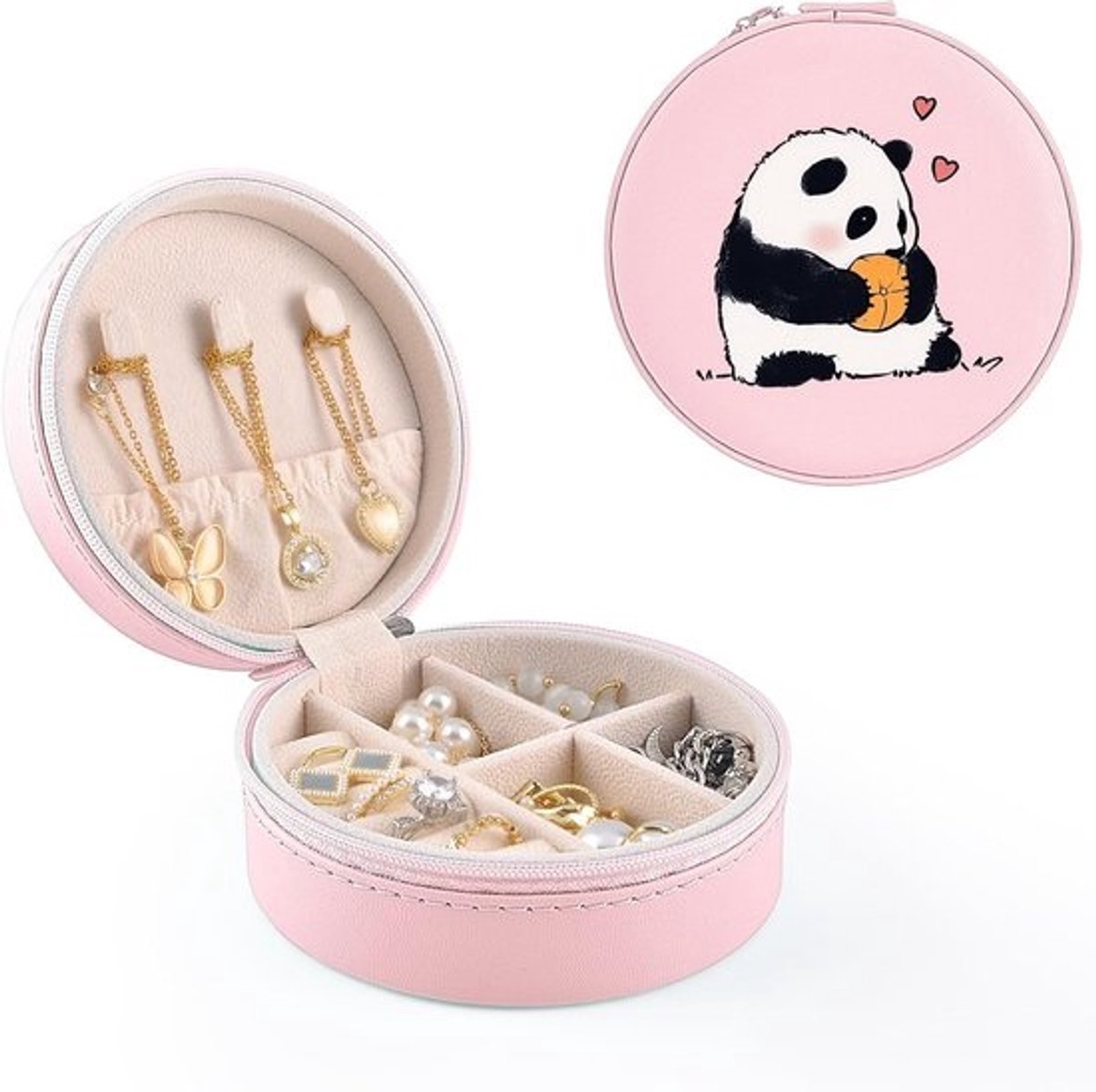 Kleine Sieradendoos voor op Reis - PU-leer Organizer voor Ringen, Oorbellen en Kettingen