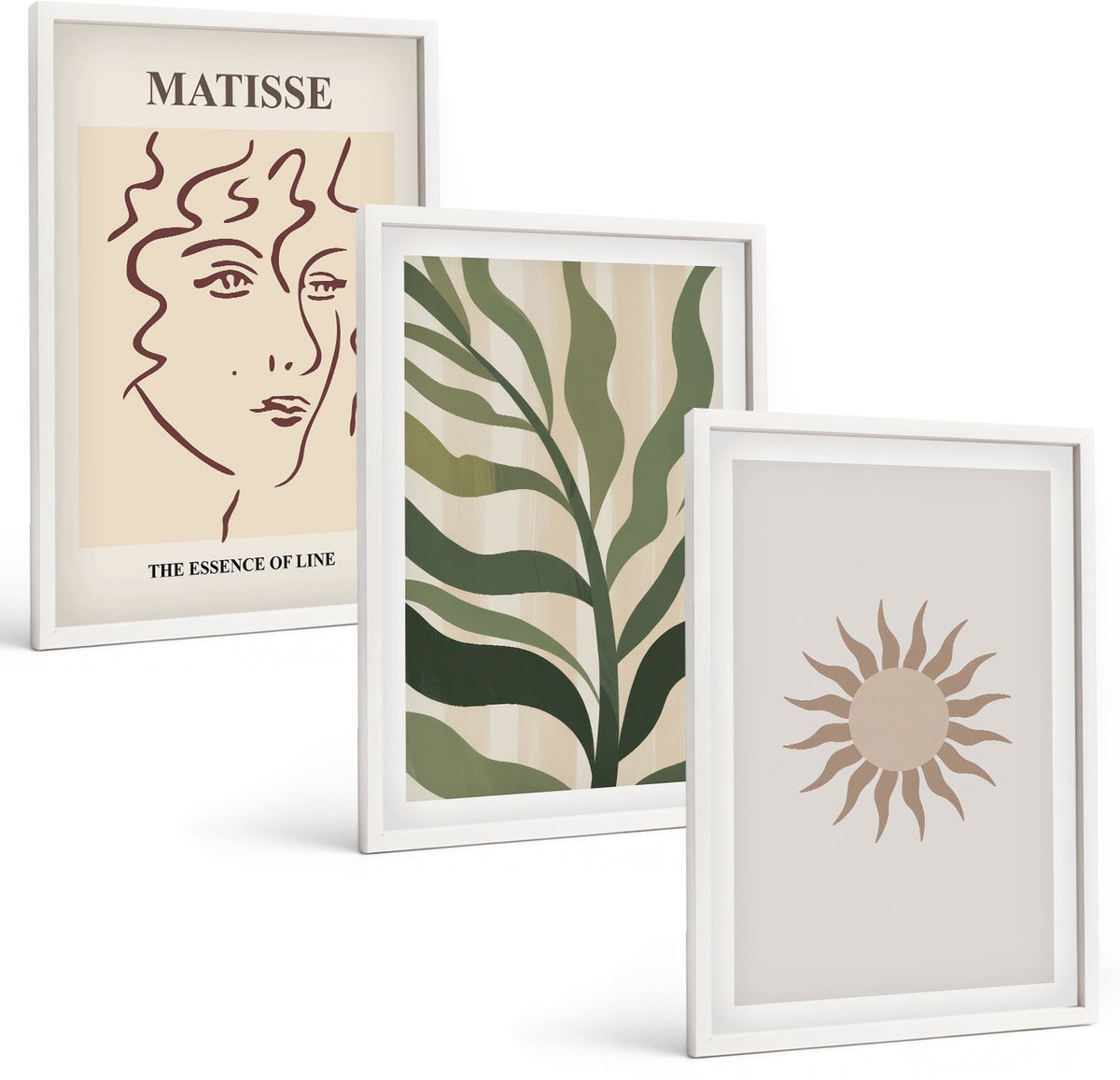 Wallfluent 3-Delige Schilderij Set - Abstracte Plantpatronen En Lijnen In Gedempte Kleuren. - 40 x 60 - Wanddecoratie - Schilderijen Set - Interieur - Moderne Wanddecoratie