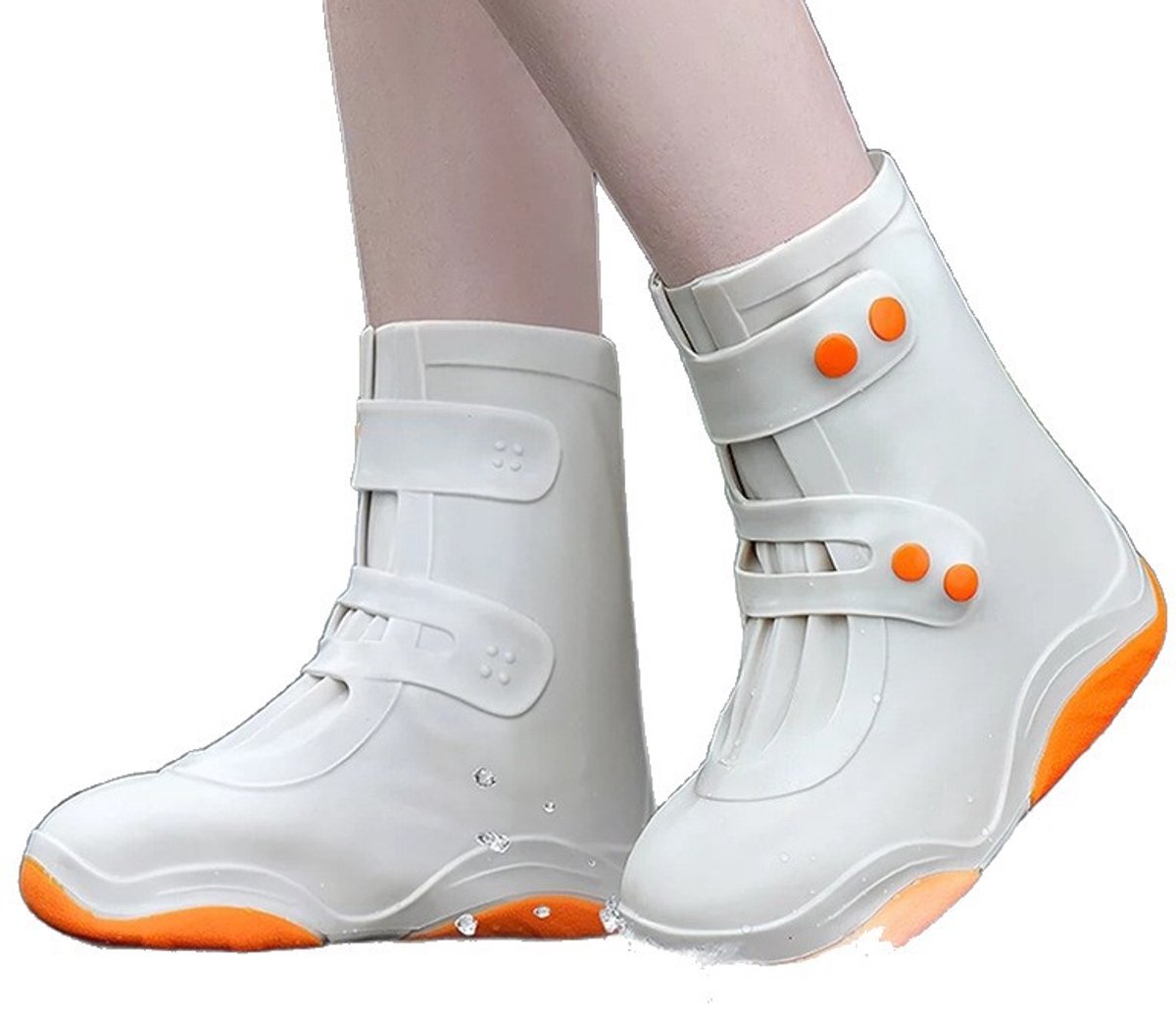 Waterdichte siliconen schoenovertrekken – herbruikbare, verbeterde versie; antislip, wasbaar, geschikt voor zowel mannen als vrouwen-L（37-39），Kaki wit-oranje