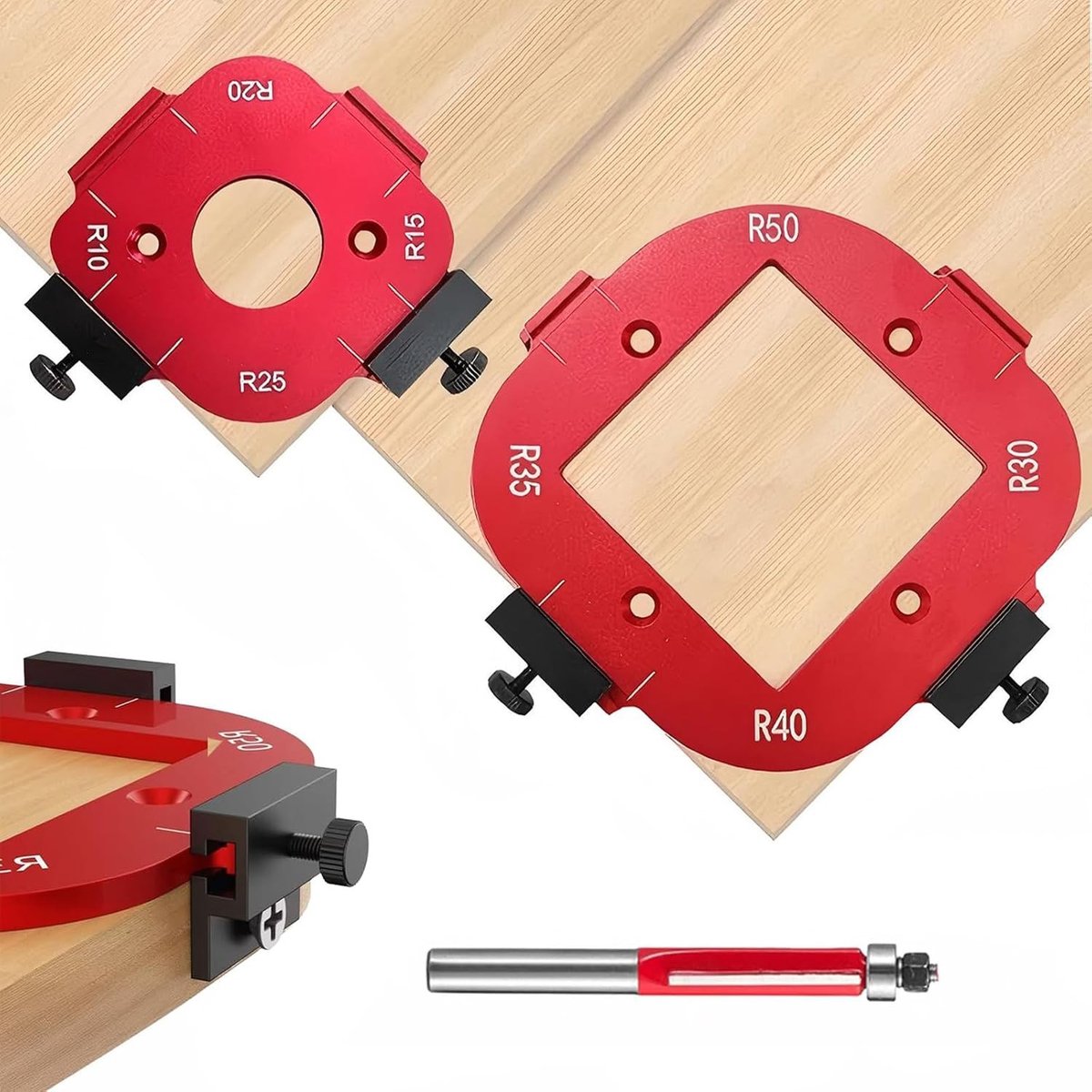 Router Jig Radius Sjabloon voor Houtbewerking - Precisie Freesjablonen voor R10, R15, R20, R25, R30, R35, R40, R50 - Ideaal voor Nauwkeurige Ronde Hoeken en Afwerkingen