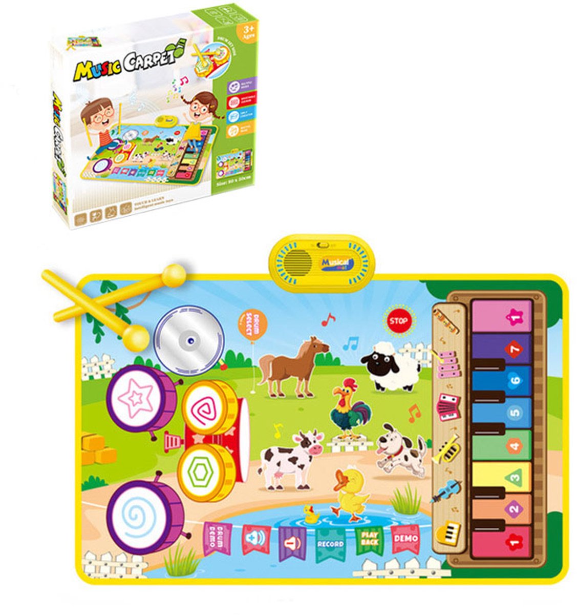 Namajunas Muziekmat–Kinderspeelgoed–Een 3-in-1 muziekmat, dansmat, pianomat en speelmat, geschikt voor kinderen van 3 tot 5 jaar. De mat is versierd met boerderijdieren en pianomotieven. Educatief en leuk, het perfecte cadeau voor jongens en meisjes.
