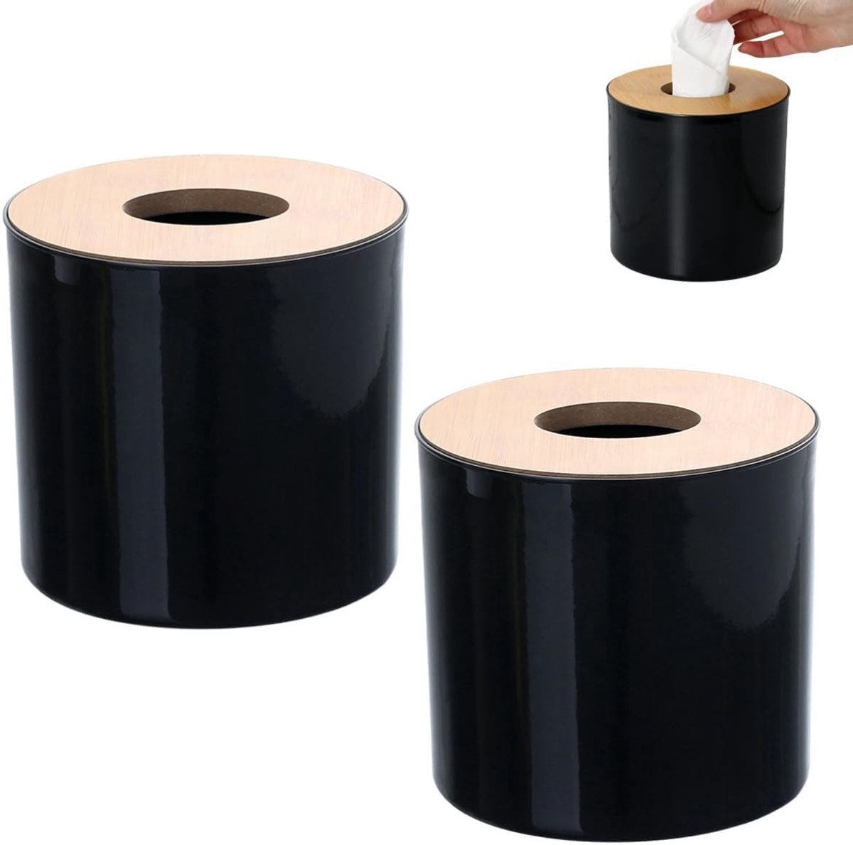Tissuedooshoes set van 2, ronde wc-papierrolhouder met deksel, houten toiletpapierdispenser voor badkamer en keuken, stijlvol en functioneel