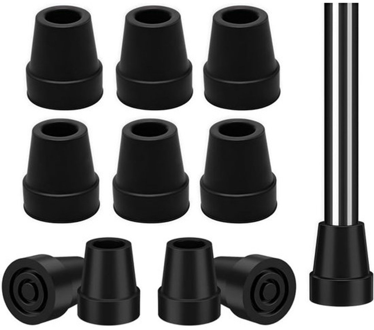 Rubberen doppen - Stokdoppen - Wandelstokken beschermen - Antislip schokdempers - 10 stuks - Zwart