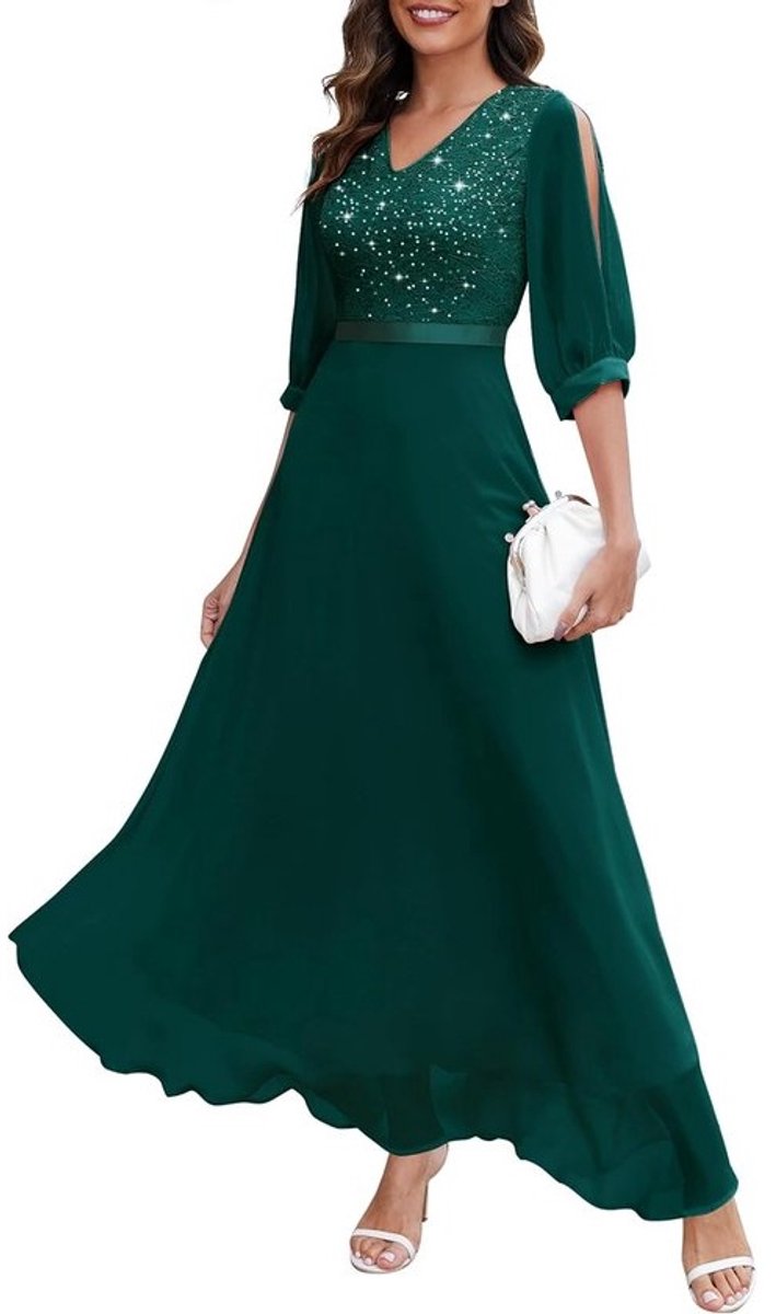Elegante Avondjurk voor Dames met V-hals en Kantdetails