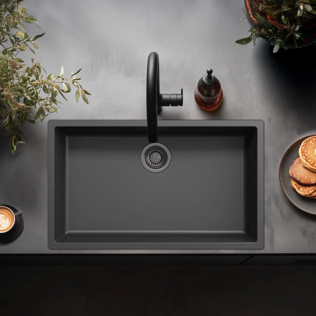 Spoelbak 70x40 cm zwart onderbouw en opbouw Pure.Sink