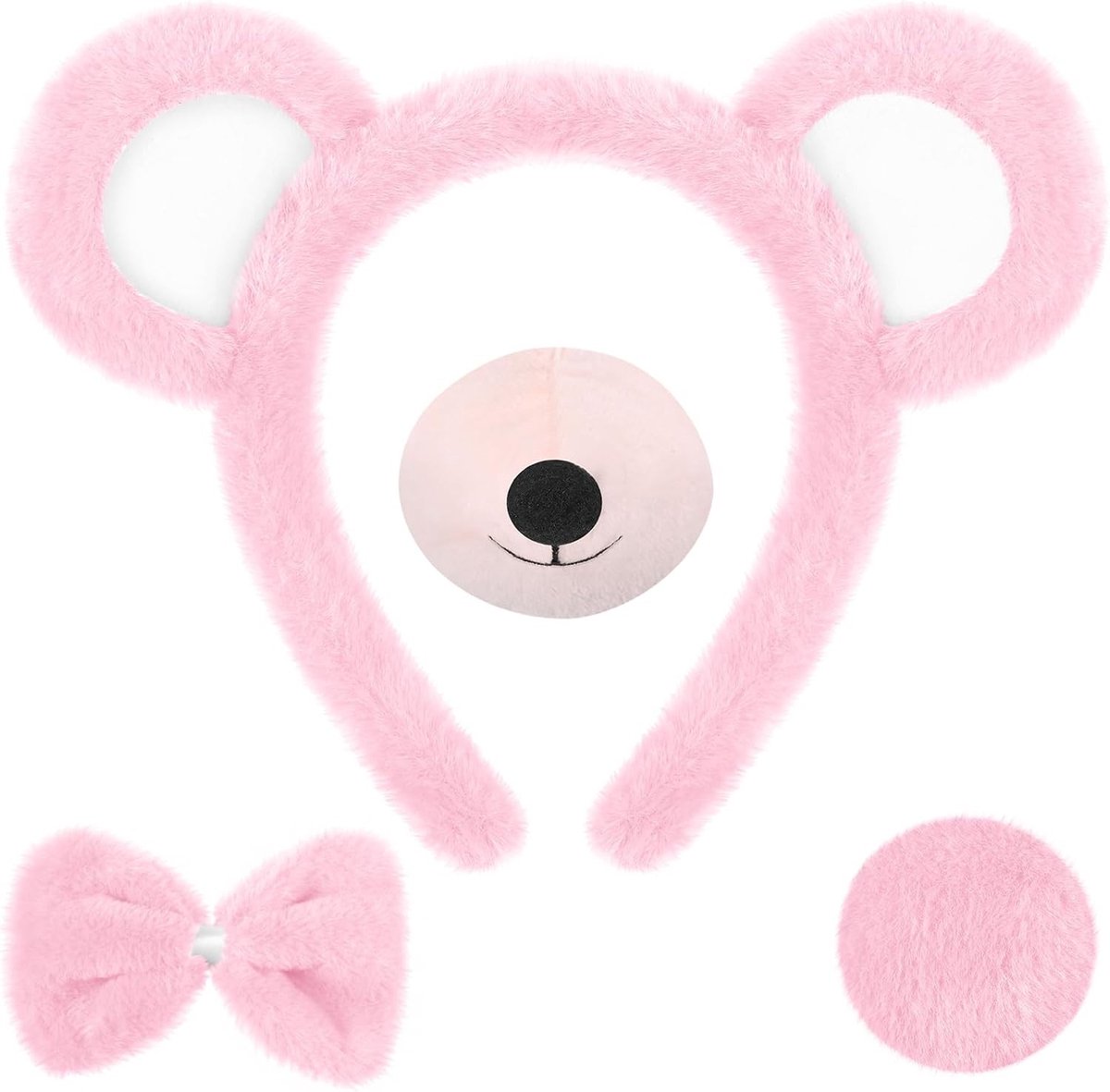 Dieren Cosplay Set met Hoofdband, Strik, Neus en Staart voor Halloween en Carnaval Kostuum Accessoires