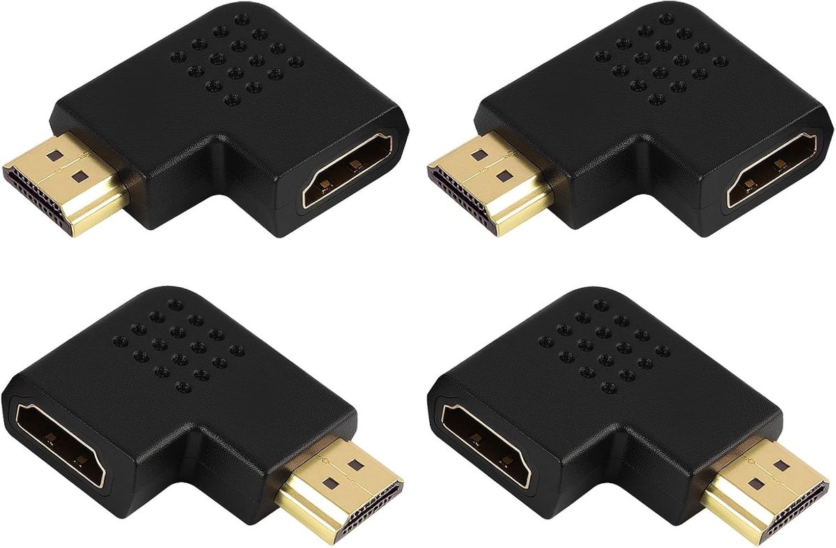 Set van 4 Hoek HDMI Adapters voor Ruimtebesparing, 90 Graden HDMI Hoekplug voor TV, Monitor en Projector
