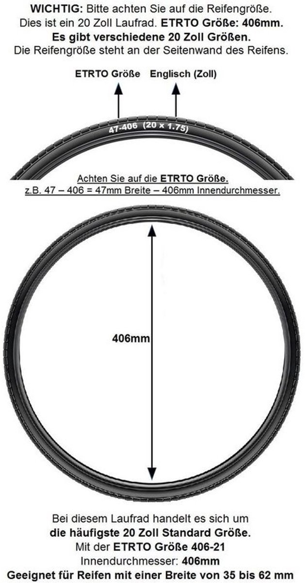 20 inch Voorwiel Fiets Wiel Velg Zwart Balansfiets Vouwfiets Schijfrem