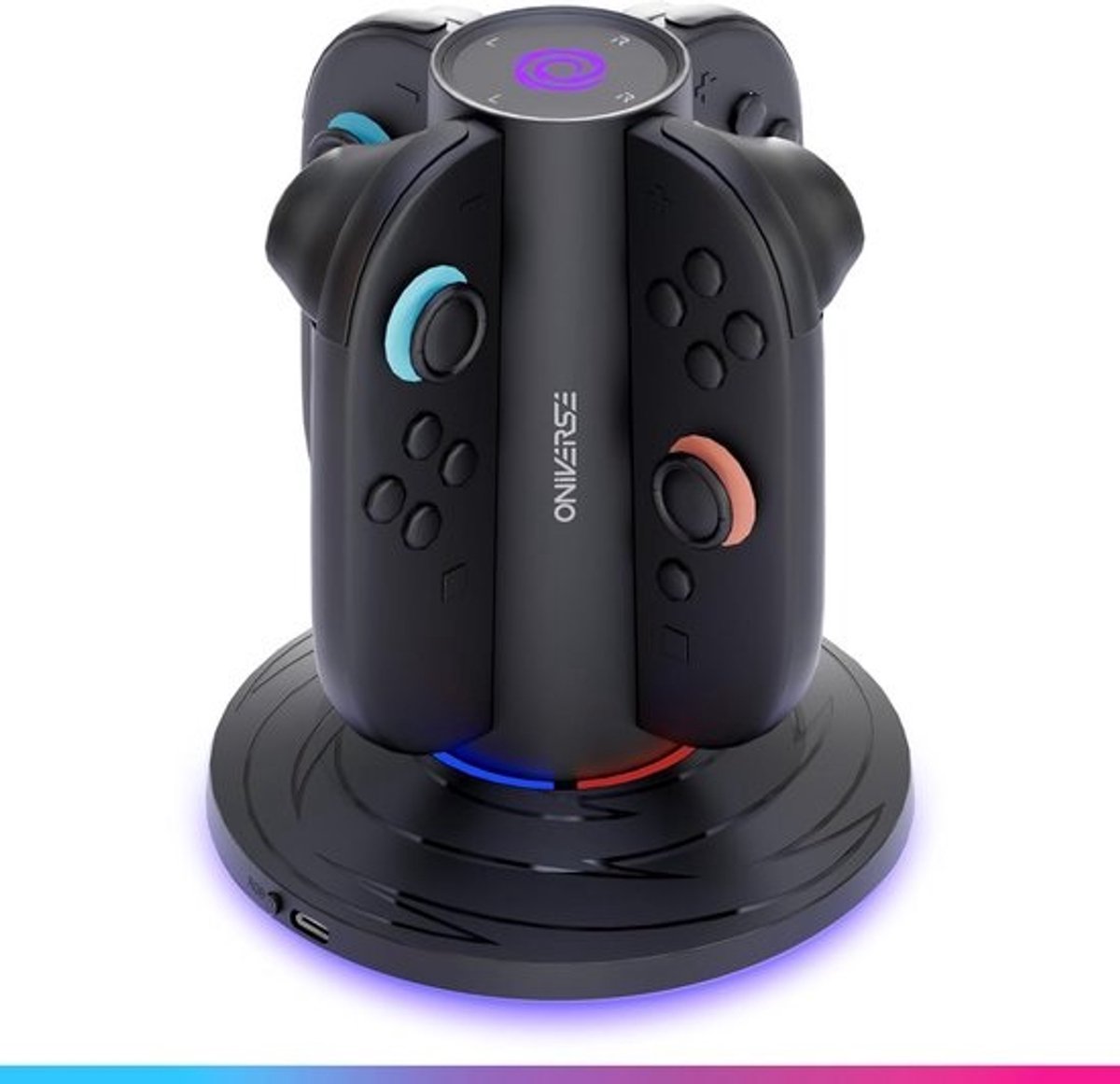 Oplaadstation voor 4 Joy-Cons met LED-indicatoren en 10 Verlichtingsmodi