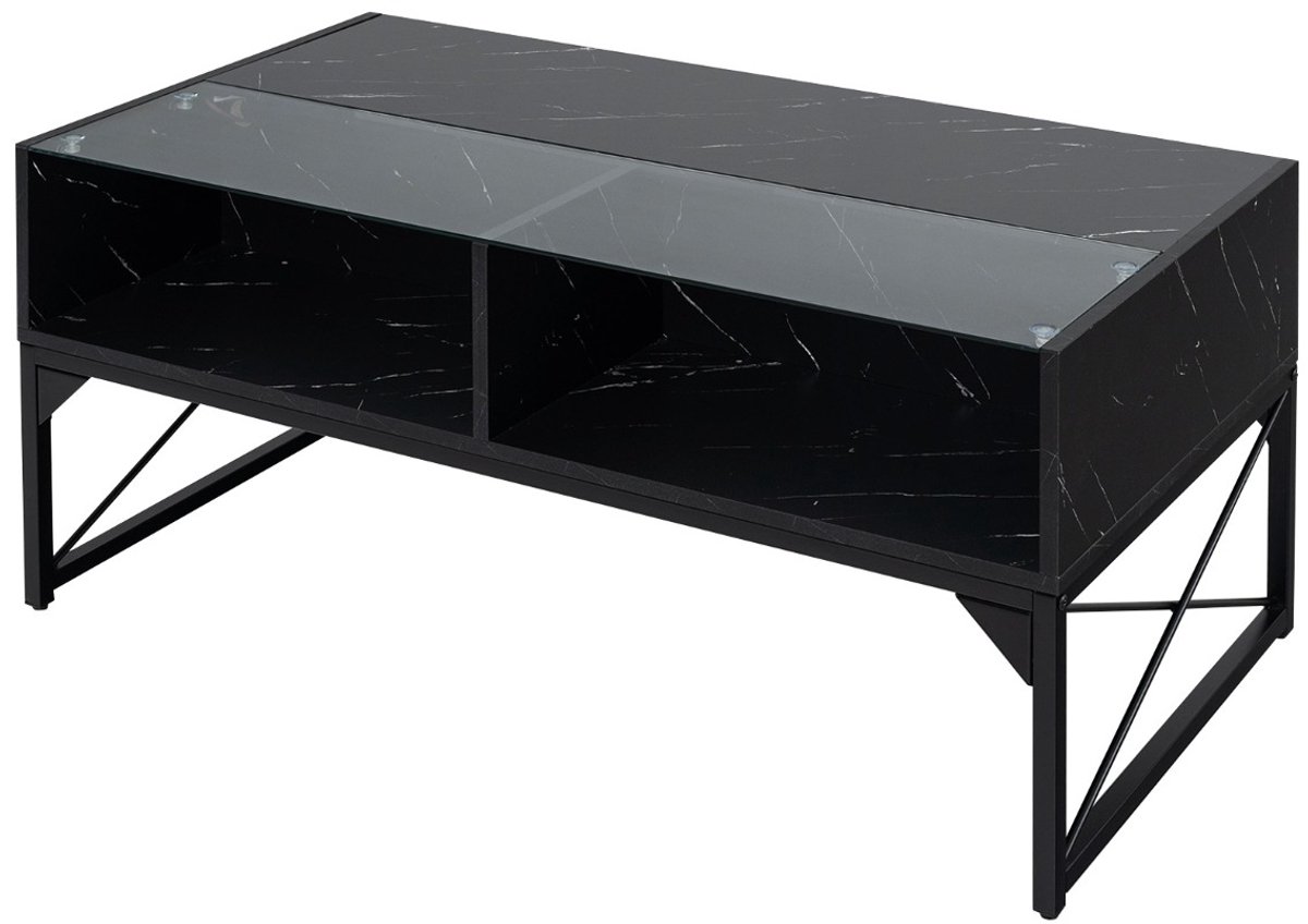 SureDeal® - Salontafel - Hoogglans - Blad Imitatiemarmer - Gehard Glas LED - Afstandsbediening - 105x55x50 cm - Donkerbruin