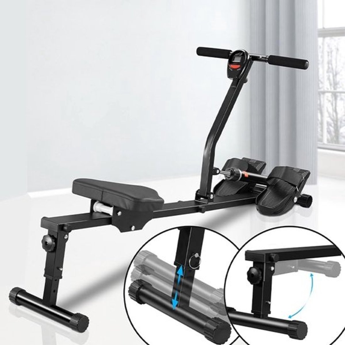 Roeitrainer - Indoor trainer - Cardio training - 12 weerstandsniveaus - Opvouwbaar - Zwart