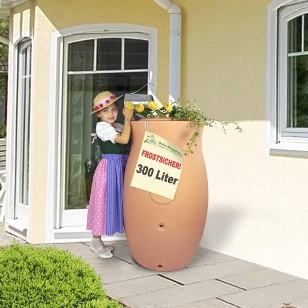 Regenton Amphora 300L Terracotta met Plantenbak en Vulset