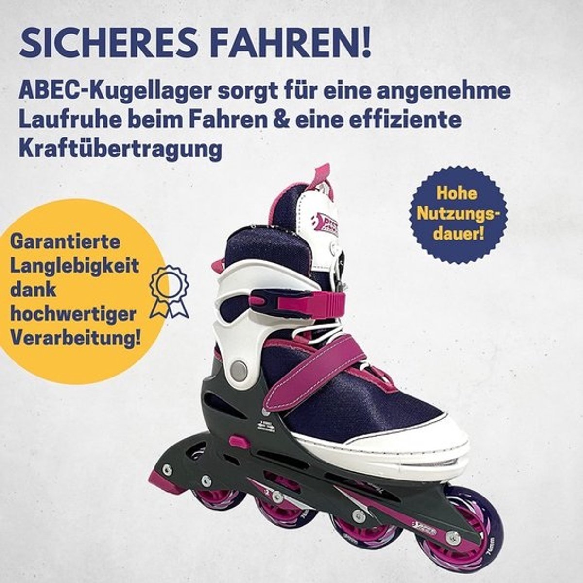 Verstelbare Inline Skates voor Kinderen en Jongeren, Maat 33-37, Paars/Roze
