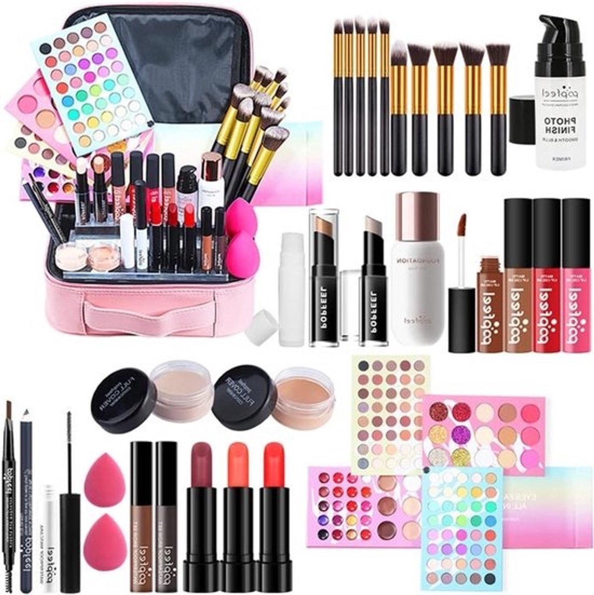 Complete Make-upset voor Beginners – 33-delig Professionele Make-uptas met Oogschaduw en Lippenstift