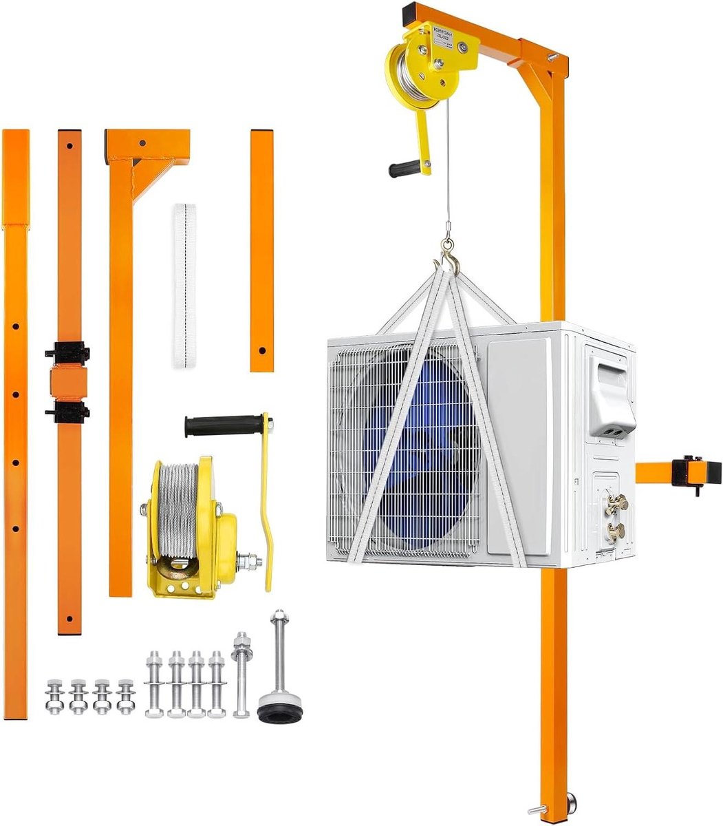 Airconditioner Hefkraan - Hijsgereedschap Lier - Airco Installeren - Koolstofstaal Hefbeugel - 15 Meter Staalkabel - Oranje