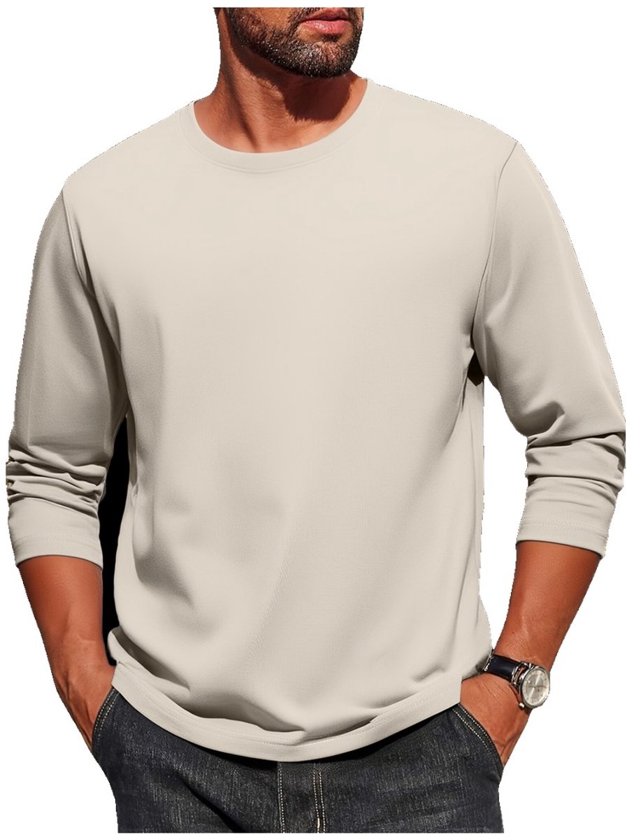 Currero Longsleeve Heren Oversized Lange Mouwen Shirt Roundneck Mannen Kleding T-Shirt Licht Kaki Lichtkhaki