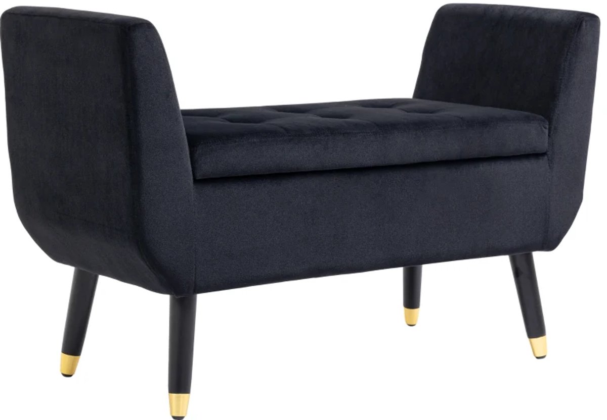Bankje - Met Opbergruimte En Armleuningen - Gestoffeerde Bank Met Fluweellook - Zitkist Met Houten Poten - Borstbank Voor Woonkamer, Slaapkamer En Hal - 107 x 42 x 65 cm - Zwart