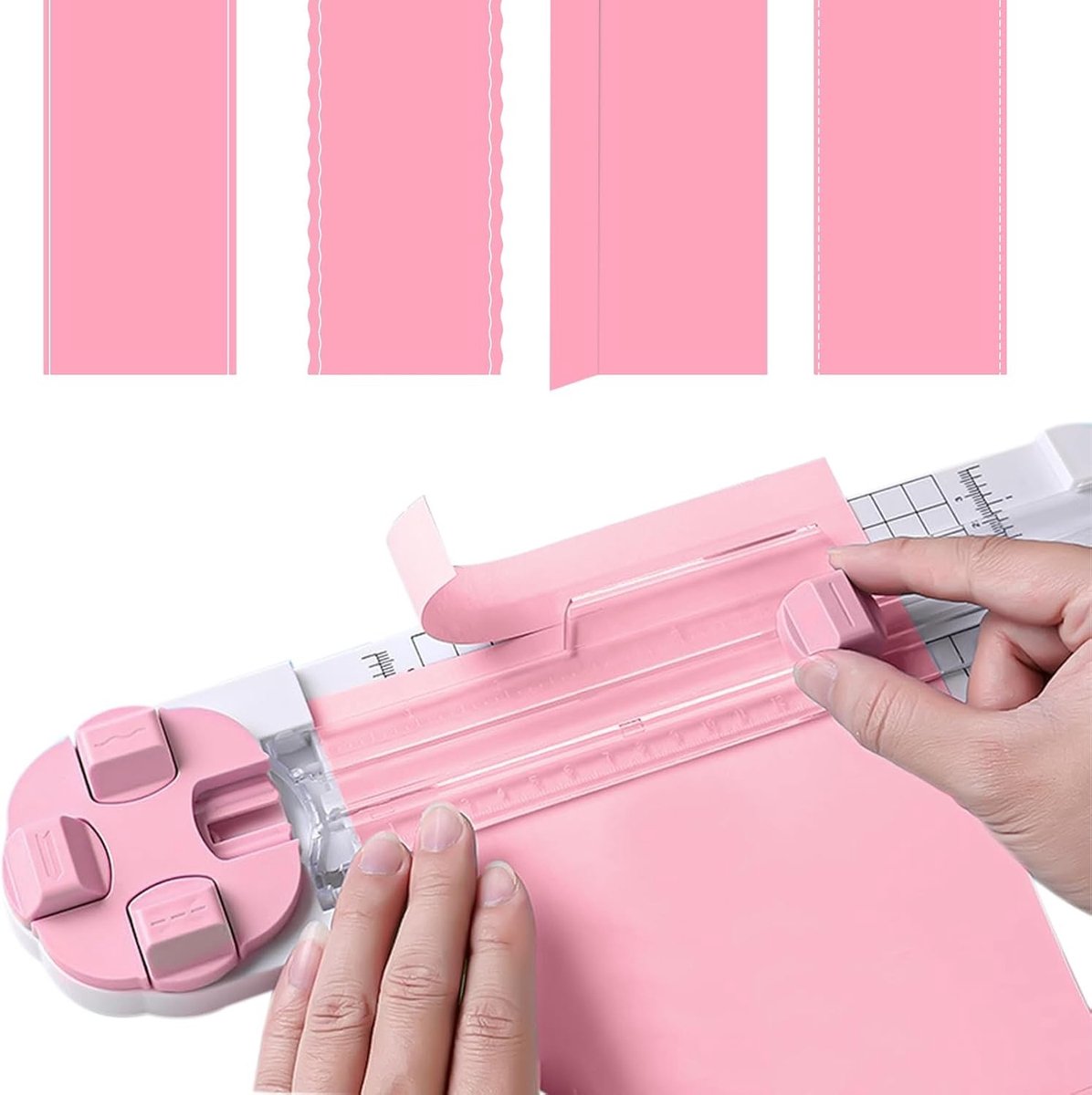 4-in-1 Papier Snijmachine voor Creatief Gebruik - Rechte, Golf, Perforatie en Ribbel Snijdials voor Foto's, Postkaarten en Scrapbooking