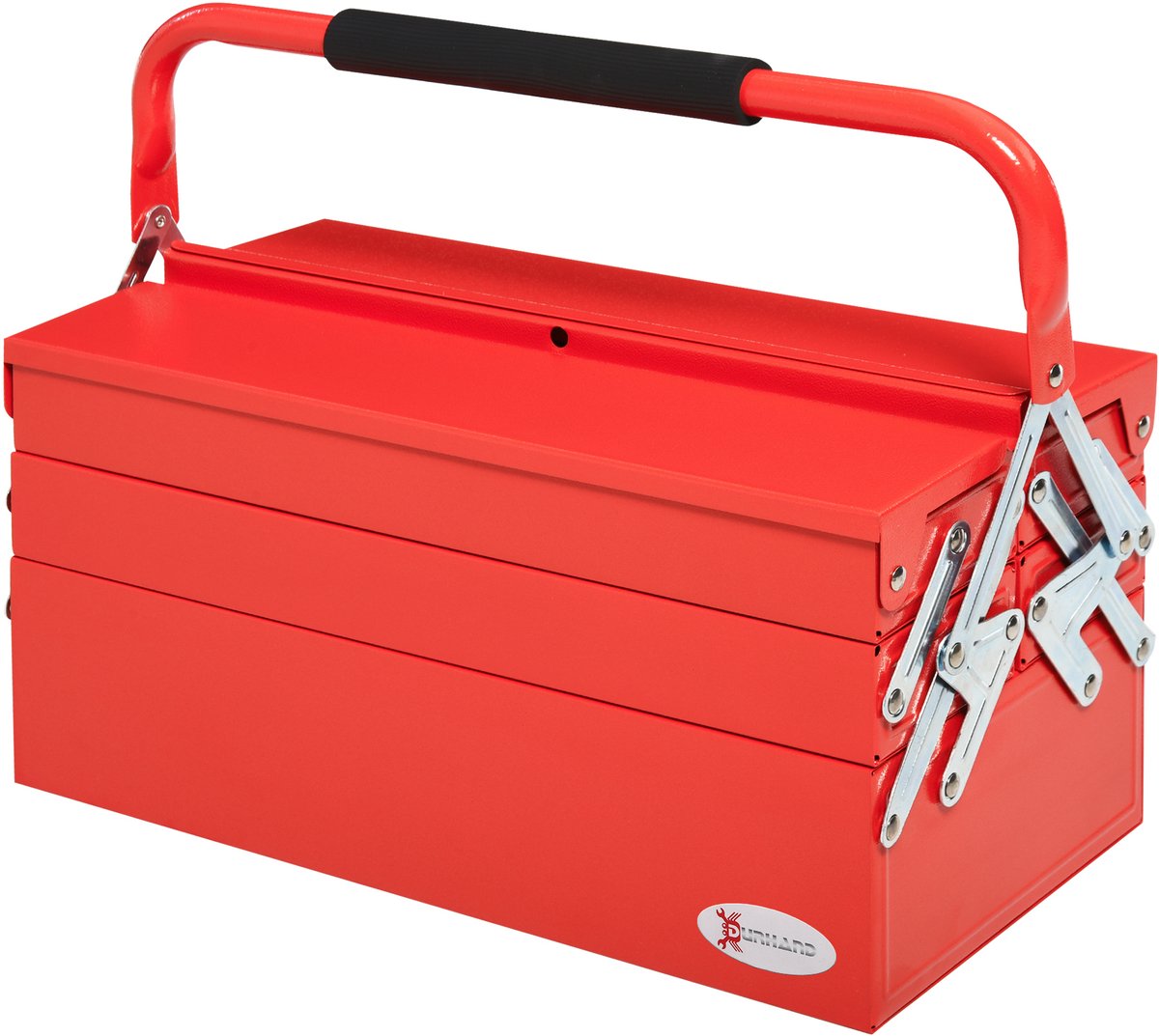 Metalen gereedschapskist, opvouwbare stalen gereedschapskist met 5 lades en handvat, voor werkplaats, garage, 45x20x34,5 cm, rood